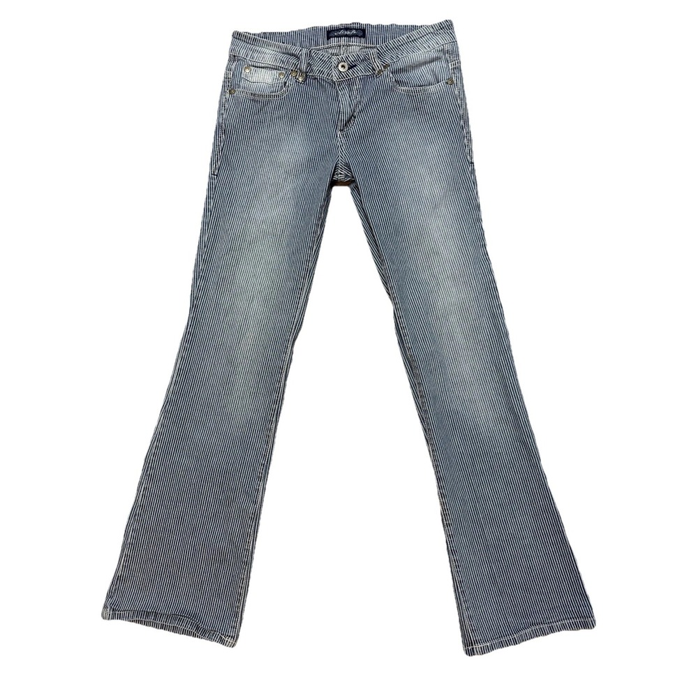 Vintage Y2K Flare Low Rise Blue & White‎ Pinstriped Jeans Pants 28x30